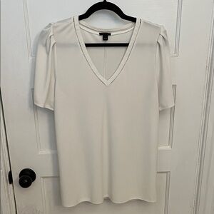 Ann Taylor Cream V-Neck Blouse L